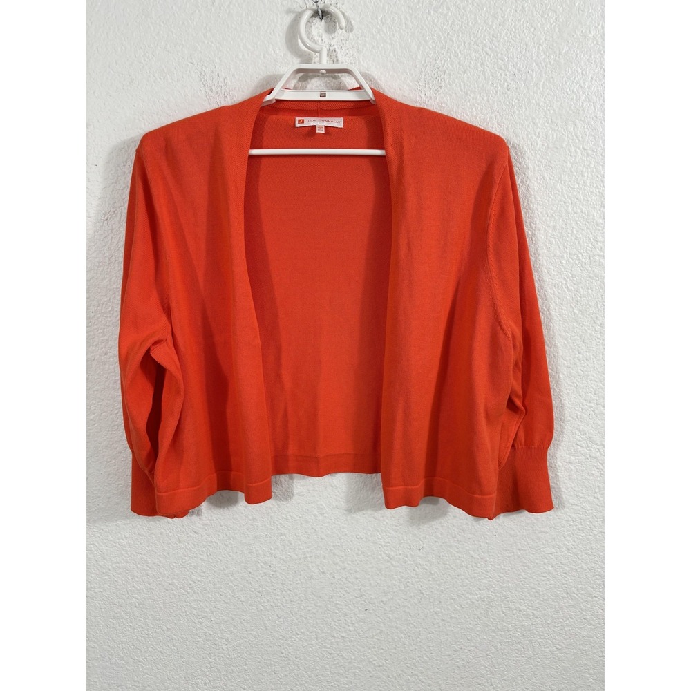 Jude Connally Cardigan‎ Sweater Womens XL Orange Pima Cotton Open Front Cropped